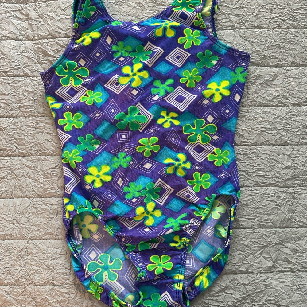Purple and Green Floral gymnastics leotard